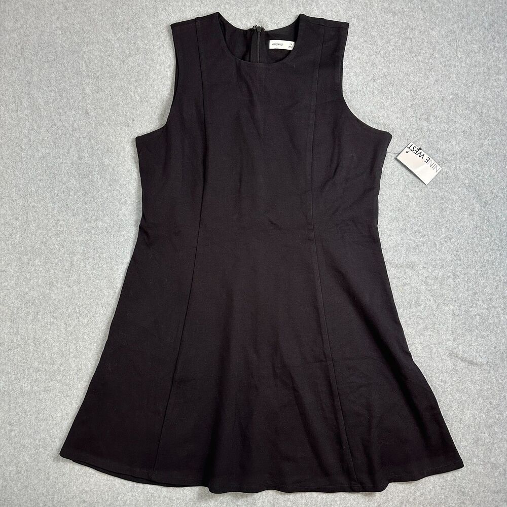 Nwt Nine West Flared Mini Dress Womens Size XL Solid Black Sleeveless